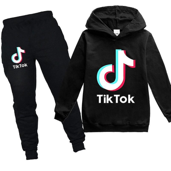 Tiktok Kids Langermede treningsdresser Hettegensere Jumper Bukser Antrekk 120cm