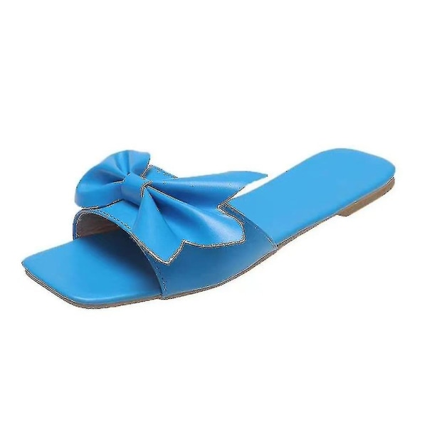 Naisten Bowknot Decor Litteät sandaalit Vapaa casual Rantatossut Blue Tag 42