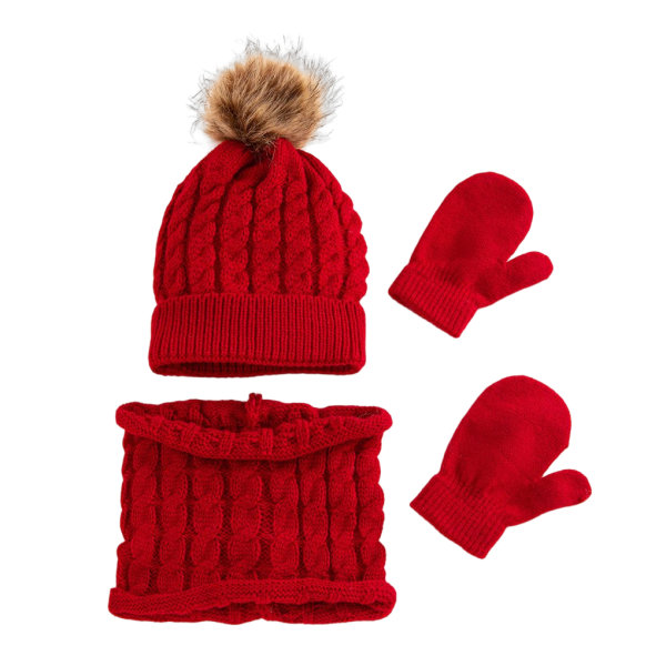 Beanie Hat Handskar Set *Pom Pom Bobble Hat Color Woolen Hats Red