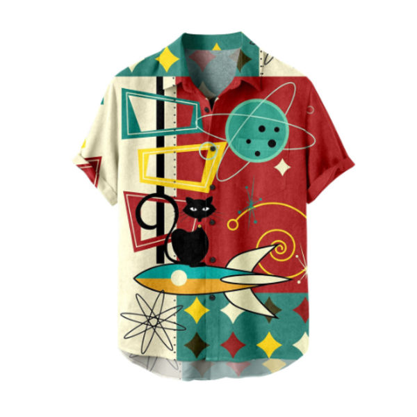 Retro Button Down-skjortor för män 50S Rockabilly Summer Tops #5 3XL