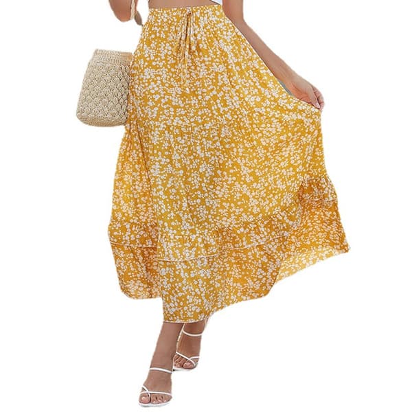 Dameprint Asymmetrisk Hem Boho A-line lang nederdel XS