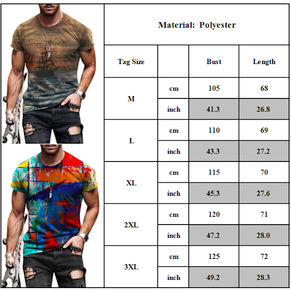 Miesten abstrakti printti lyhythihainen - kesäinen rento paita - Miesten 2XL