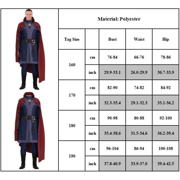 Doctor Strange Herre Deluxe kostume Halloween Cosplay 160cm