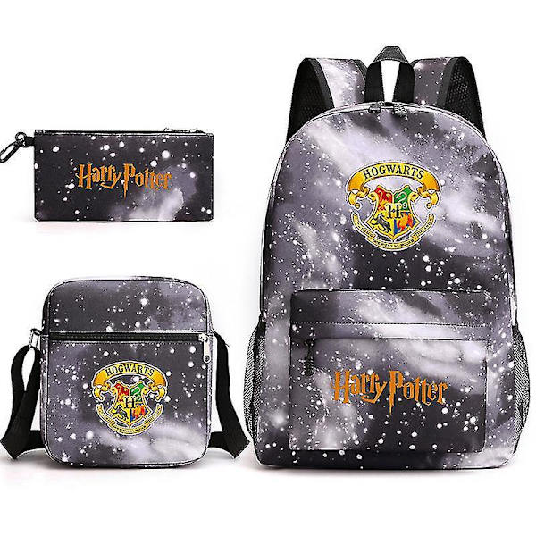 Harry Potter mönster ryggsäck Student skolväska Liten axelväska Pennväska Tredelad Cross-9q star grey