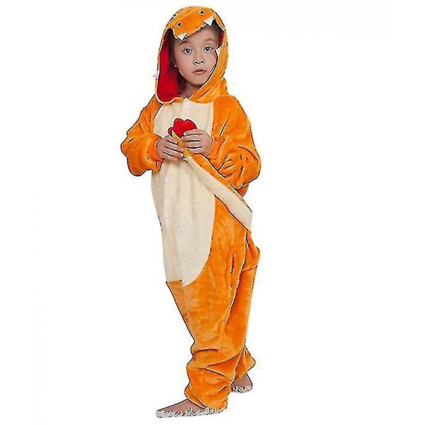 Jumpsuits for barn Kostyme Animal Onesie Nattkjole Pyjamas Hettegensere Nattøy Cosplay Carnival Costume Christmas Halloween (charmander 130cm)..