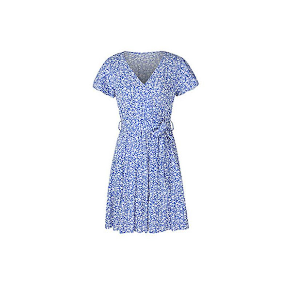Floral V-hals Minikjole Sexy Wrap Dress Dame Flowy Kortermet Sundress Blue L