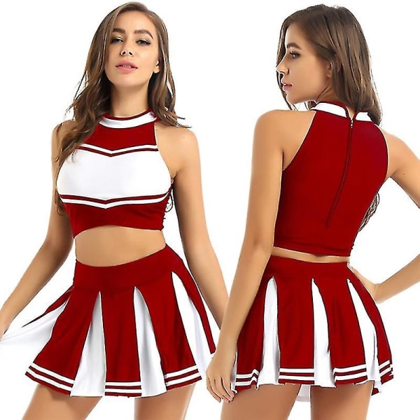 Kvinners Cheer Leader Kostyme Uniform Cheerleading Voksen Dress Up RED S