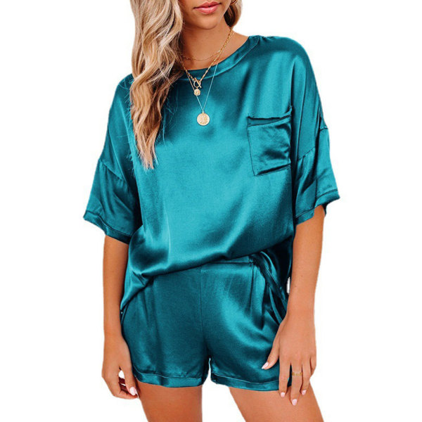 2 stk Kvinder Pyjamas Sæt Kortærmet Sommer Nattøj Blue XL