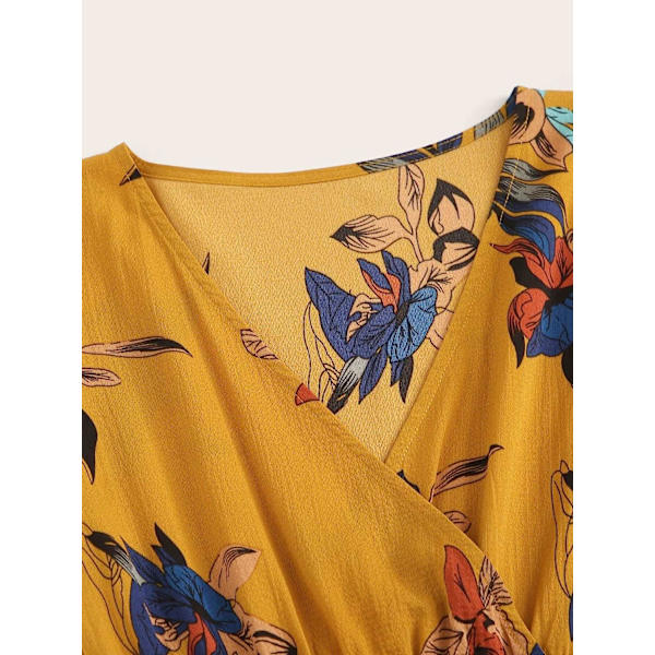 HAUFR Kvinders Sommer Polka Dots V-hals Flæser Cap Sleeve A Line Mini Kjole Mustard Yellow Large