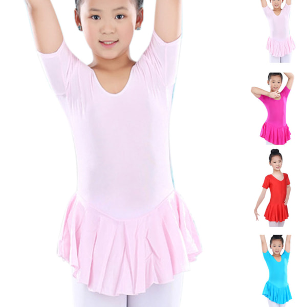 Barneballettkjole trikot med skjørt Dansekostymer Tutu Rose red 140cm