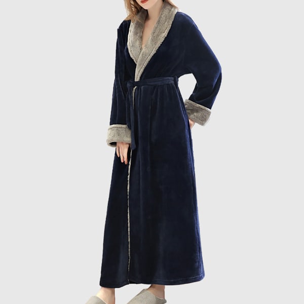 Long Robe Warm Holder badekåben varm Natkjole Hudvenlig Navy Blue XL