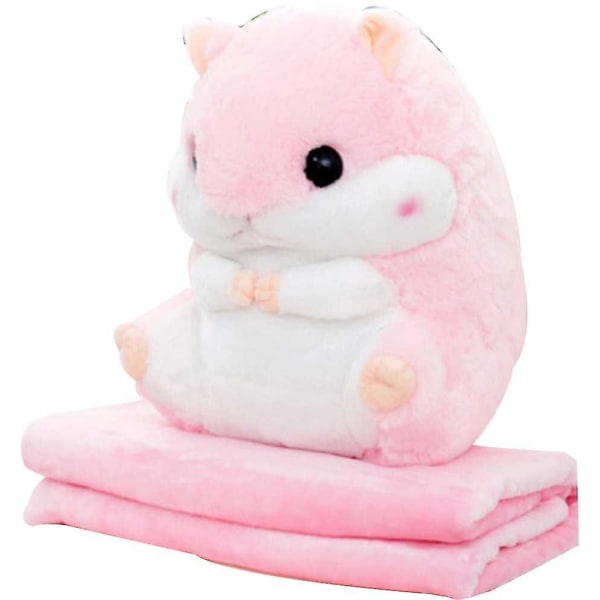 Sødt plys hamster udstoppet dyrelegetøj med filt pink With Blanket