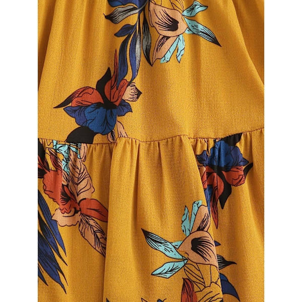 HAUFR Kvinders Sommer Polka Dots V-hals Flæser Cap Sleeve A Line Mini Kjole Mustard Yellow Large