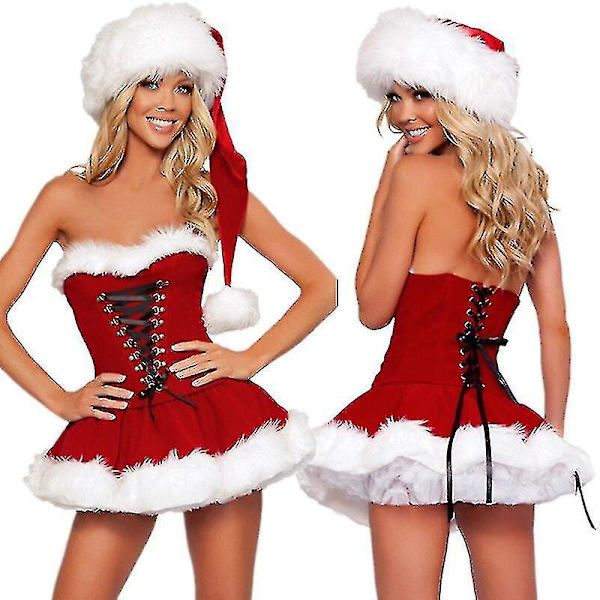 S-2xl høykvalitets damejulekostymer dress julefest Sexy rød fløyelskjole Cosplay julenissekostyme antrekk Plus Size M