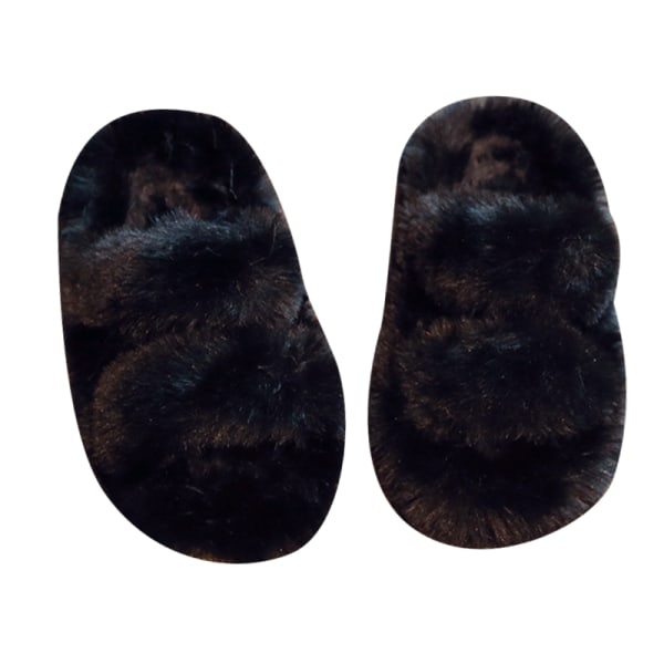 Jenter Mote Flat Hjem Sko Åpen tå Fuzzy Slippers Soverom Svart 30