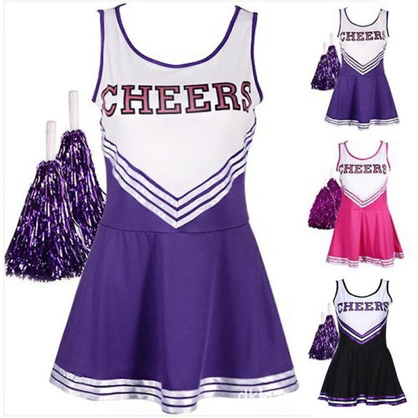 Skolepiger Musikfest Cheerleading Kostume Uniform Purple XS