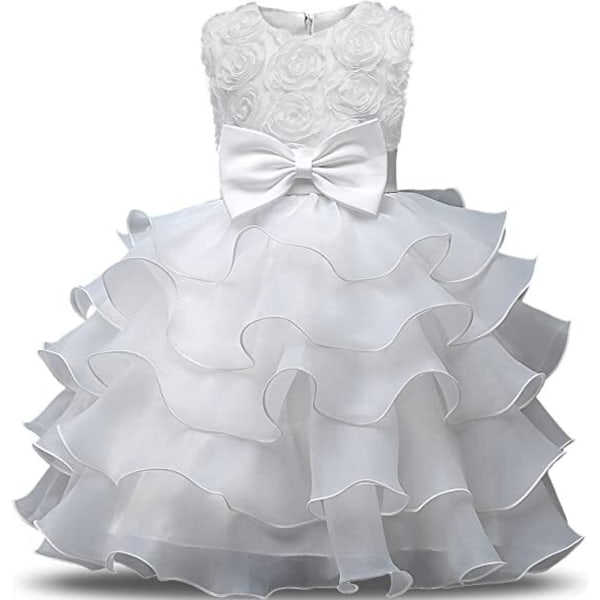 Tjejklänning Barn Volanger Spets Fest Bröllopsklänning Regnbågstyll white 70