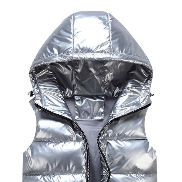 Sliktaa Unisex Shiny Waterproof Sleeveless Jacket kevyt puffer Vest Silver L