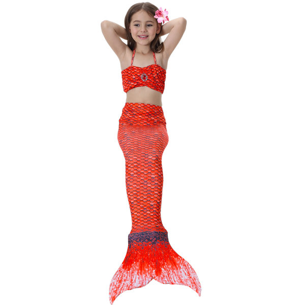 3st Kid Girls Mermaid Tail Bikini Set Holiday Badkläder Baddräkt red 130cm