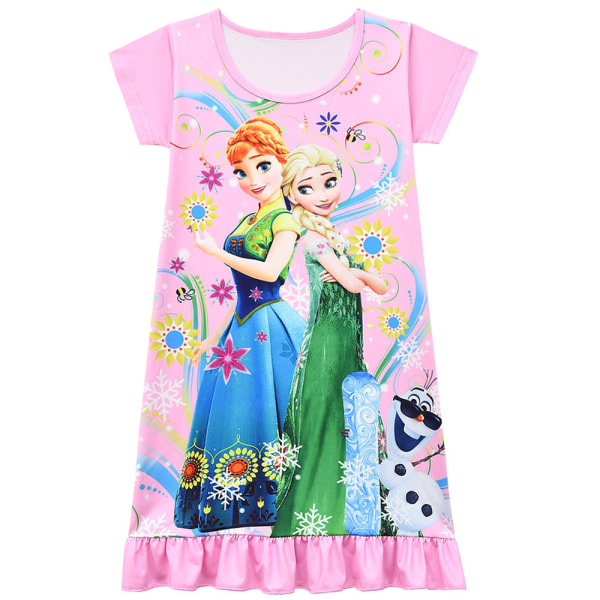 Frosne prinsesse Elsa Anna T-shirtkjole med tryk til pigenatkjole pink 130cm