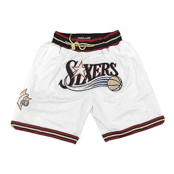 Nba Philadelphia White Brodered Shorts Basketball Shorts M