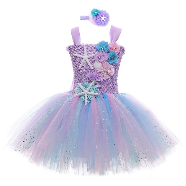 Flickor Princess Dress Mermaid Ariel Tutu Dress Carnival Light purple 80