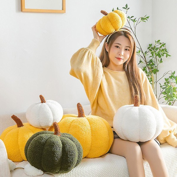 Halloween gresskar pute dekor, gresskar plysj pute fleece fylte gresskar dekorasjon Halloween gresskar pute pute til sofa, myk Halloween pumpe white 13.7*11.8in