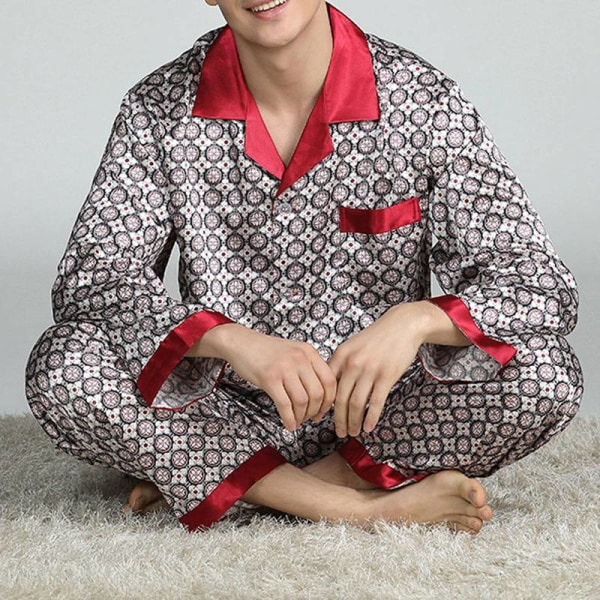 Pyjamassæt til mænd T-shirt Lounge underdele Bukser Nattøj Suit Pjs Red XL