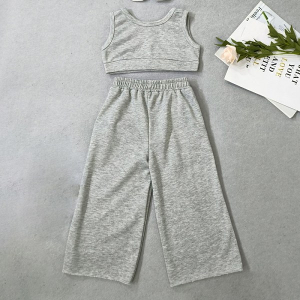 Toddler ärmlösa sommaroutfits Enfärgade skjortor + byxor Grey 130cm