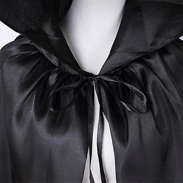 Halloween-kappe til børn Voksenkappe i satinstof Stående kasket Black Death Cloak (67 tommer) 67inch