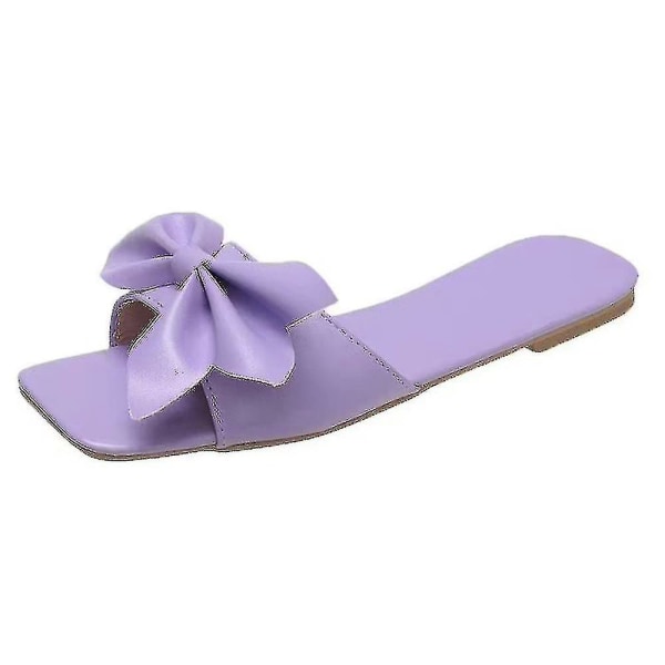 Naisten Bowknot Decor Litteät sandaalit Vapaa casual Rantatossut Purple Tag 35