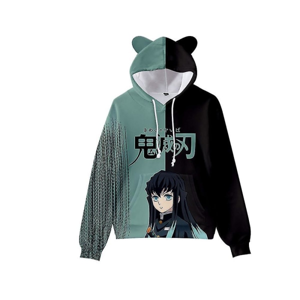 Unisex Demon Slayer printed hoodies sweatshirt Casual Pullover Cat Ear Hooded jumper Toppar Green M