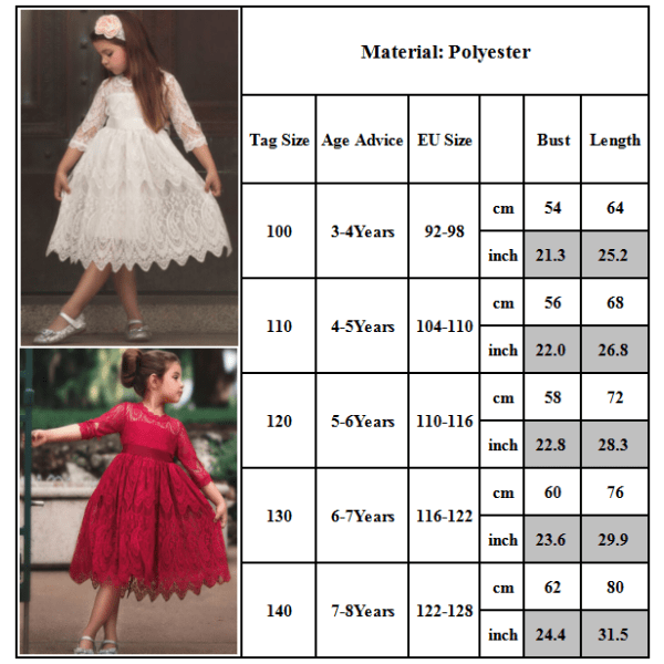 Spets prinsessklänning - födelsedagsfest temperament flickklänning - S white 110cm