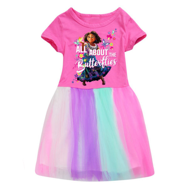 Encanto Mirabel Cartoon Rainbow Tutu Tulle skjortekjole til piger Rose Red 140cm