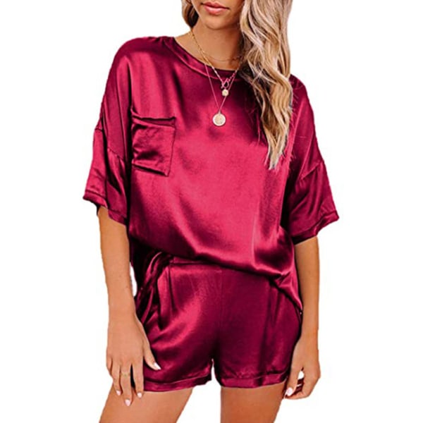 2 stk Kvinder Pyjamas Sæt Kortærmet Sommer Nattøj Red M
