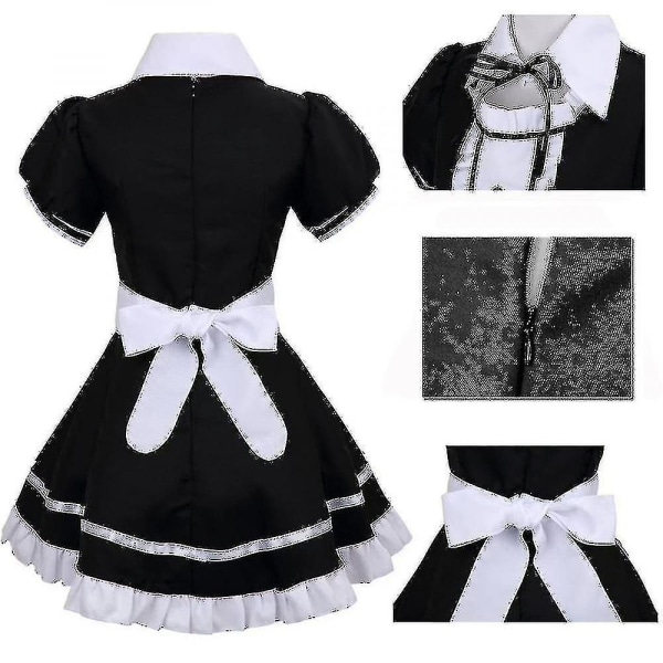 2022 Lolita Maid Kostymer Fransk Maid Dress Flickor Kvinna Amine Cosplay Kostym Servitris Maid Party Scen Kostymer Set Black 3XL