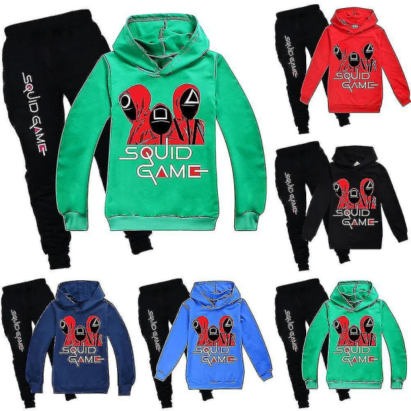 Squid Game Kids Unisex Huvtröja Toppar + Byxor Set V Green 5-6Years