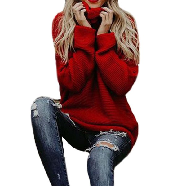 kvinnor Cowl Neck stickad tröja Winter Jumper Top Red L