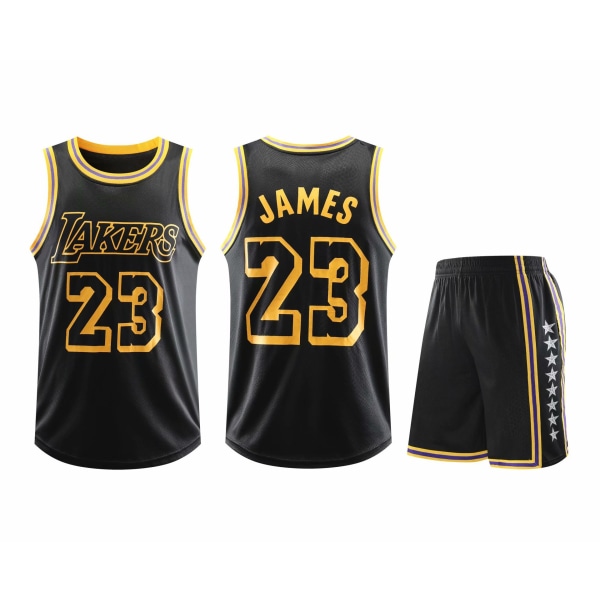 #23 Lebron James Basketball Jerseysæt Lakers Uniform til børn Black 30