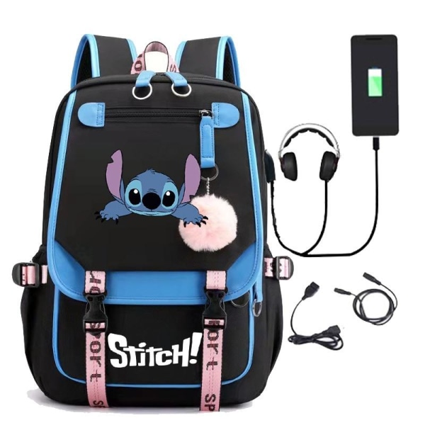 stitch rygsæk børn rygsække rygsæk med USB stik 1 stk 0 blå