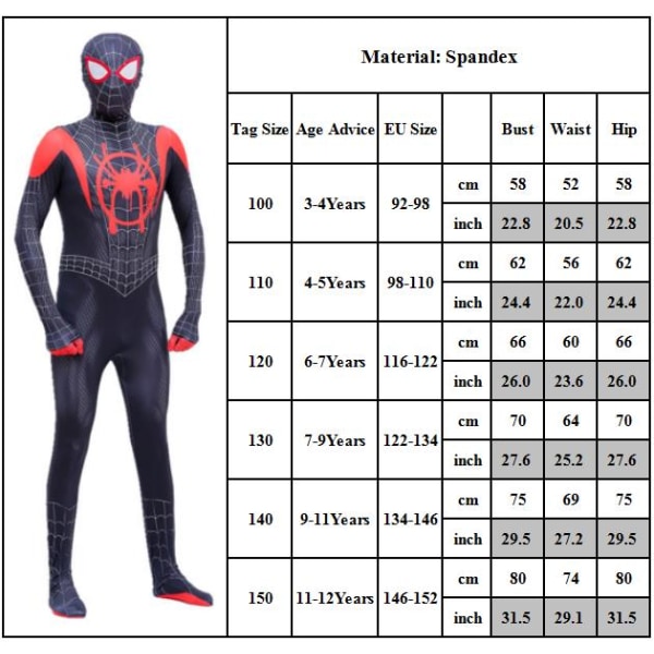 Kids Spiderman Superhelt Jumpsuit Bodysuit Cosplay-klær Black 7-9 Years