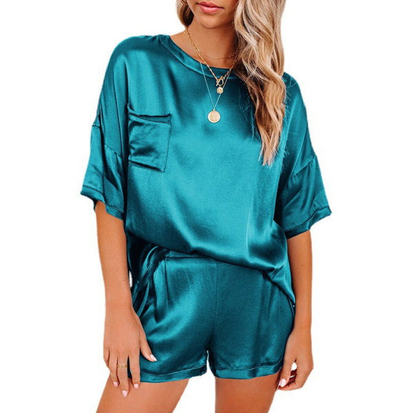 2 stk Kvinder Pyjamas Sæt Kortærmet Sommer Nattøj Blue M