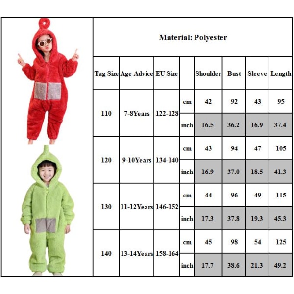 Anime Teletubbies Kostyme Gutter Jenter Julepysjamas Pyjamas red 110cm