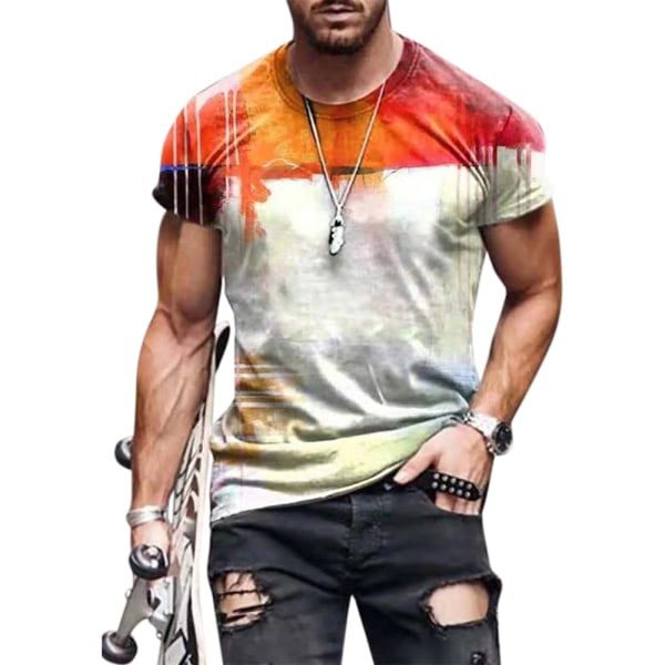 Kortærmet abstrakt print til mænd - sommer afslappet skjorte - Herre 2XL