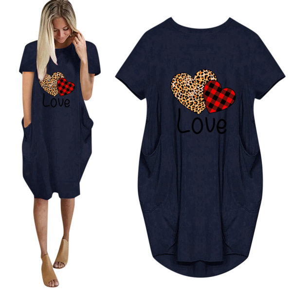 Alla hjärtans dag Kärleksbrev Klänning Kortärmad skjortklänning Wine Red 2XL