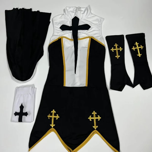 Halloween Fantasia Fancy Dress Kvinnors Nunna Cosplay Kostym Spel Uniform White-4pcs White-4pcs One Size