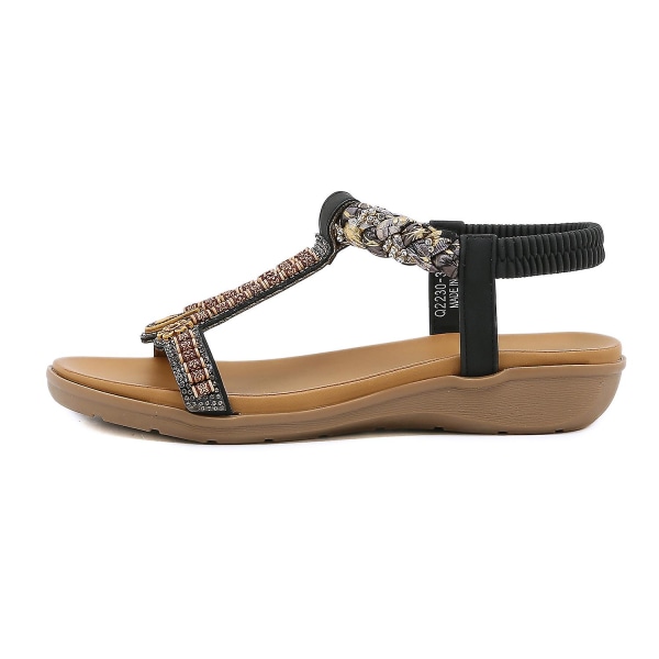 Sommer nye kvinners sandaler Elastisk bånd Lette og komfortable sandaler Black EU 35