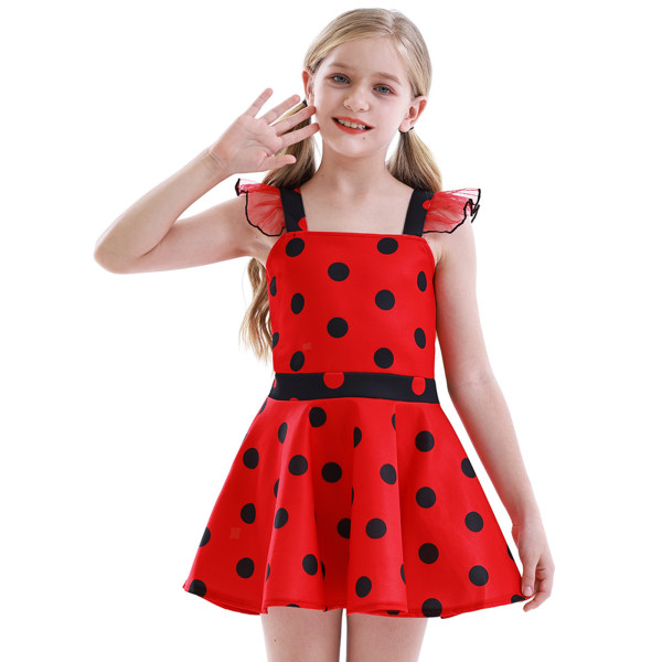 Piger Polka Dots Ladybug Dress Up kostume black 120cm