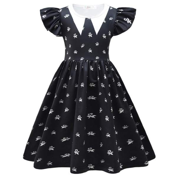 Addams Dress onsdag för tjejer Halloween rollspelsdräkt 120cm