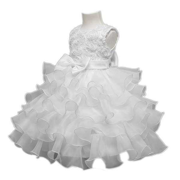 Tjejklänning Barn Volanger Spets Fest Bröllopsklänning Regnbågstyll white 100